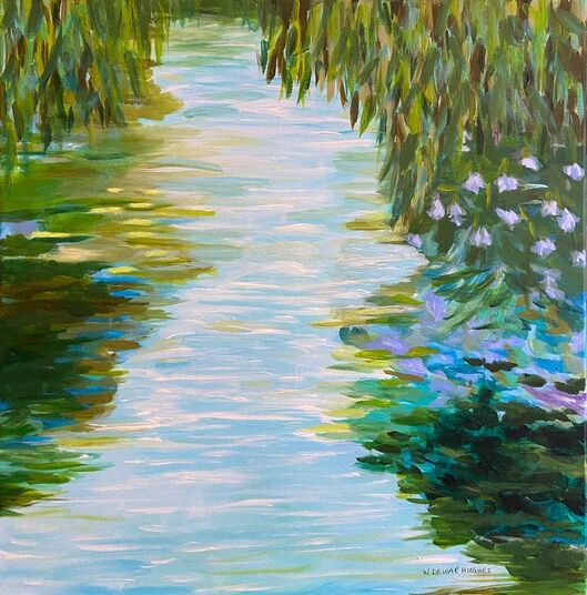 Abstract acrylic painting water stream