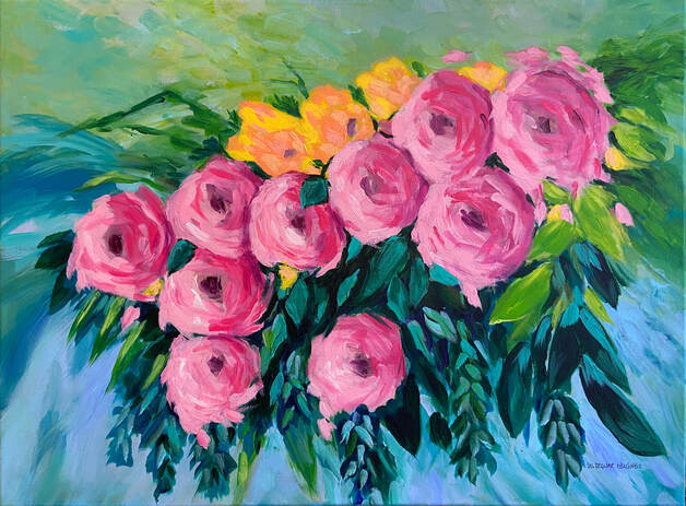 Bright roses acrylic painting