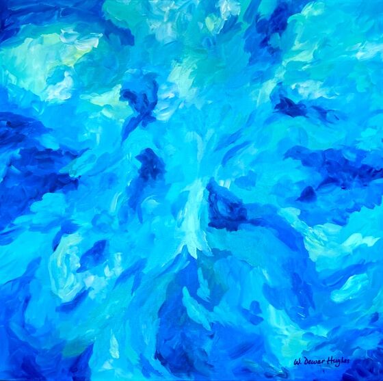 Abstract Art Acrylic on Canvas Painting inspired by the spring plankton bloom off the coast of Alaska as seen from space, off by Wendy Dewar Hughes